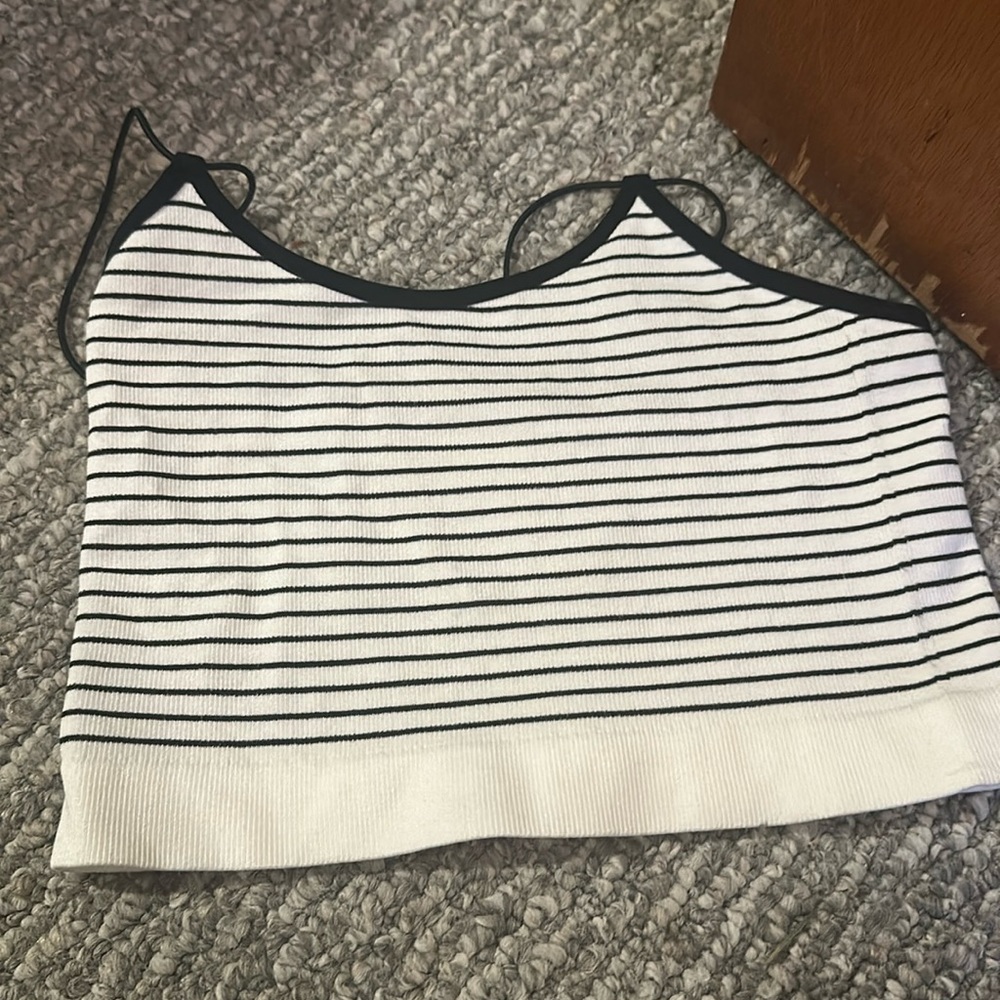 Black and white striped cropped tank